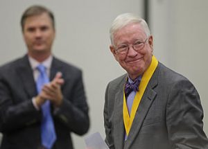 Dr. Thomas G. Irons smiles after receiving the UNC Board of Governors Award for Excellence in Public Service Friday, Oct. 7. Photo by Chris English/UNC-Greensboro