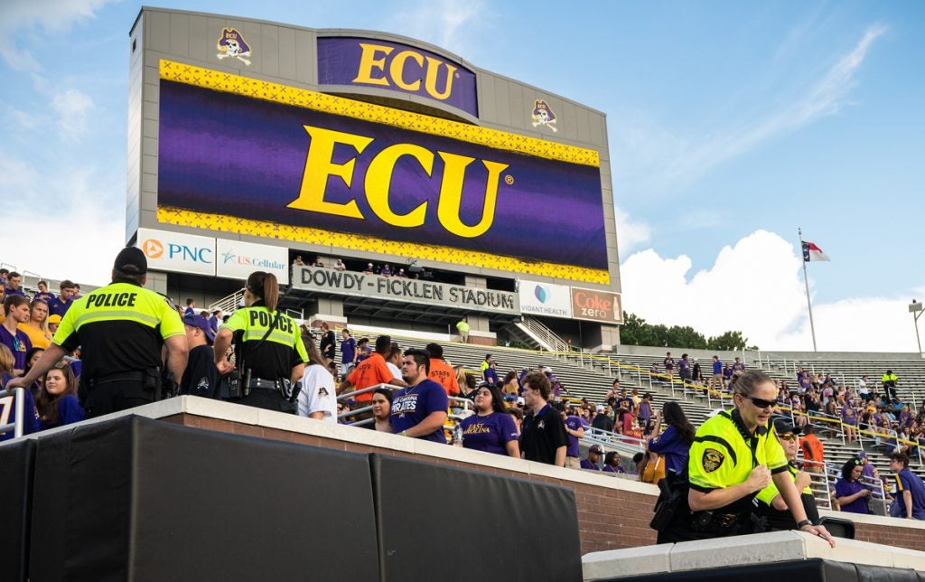 ECU Police deal with a weather delay during the ECU vs. NC A&T game on Sept. 1 