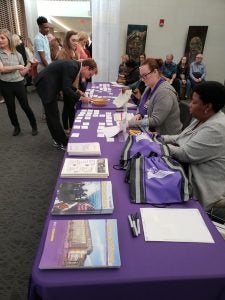 Students sign in for the ECU Excels reception in the new Student Center Ballroom. (Contributed photo)