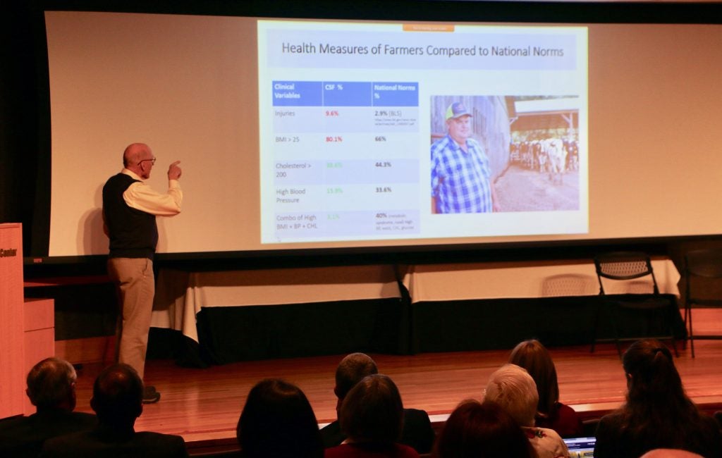 Dr. Kelley Donham, professor emeritus the University of Iowa’s College of Public Health, discusses if improved wellness can reduce farm injuries during the 2019 North Carolina Agricultural Health and Safety Symposium in Durham, N.C.