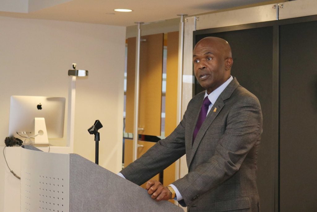 Interim Provost Grant Hayes shares his vision with students at the 2020 Provost’s Challenge kickoff event. This year’s challenge will focus on student health and well-being.