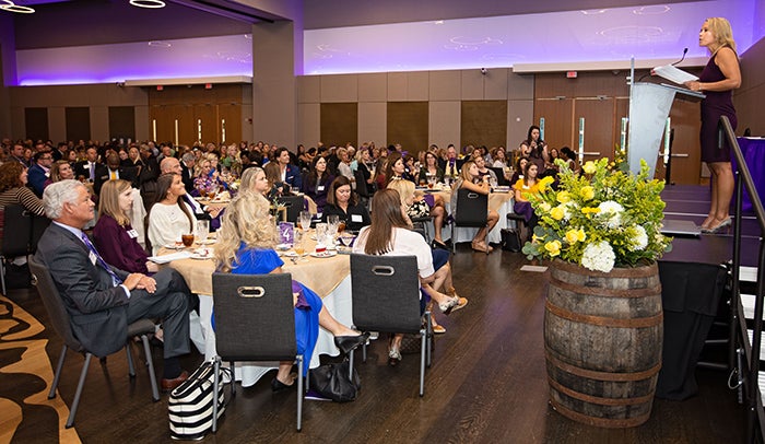 Marnie Oursler ’01 gives the keynote speech at the 2019 Incredible ECU Women Luncheon at the Main Campus Student Center. 