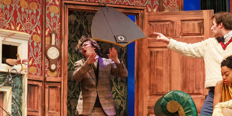ECU students rehearse scenes in “The Play That Goes Wrong.” (Photo by Steven Mantilla)
