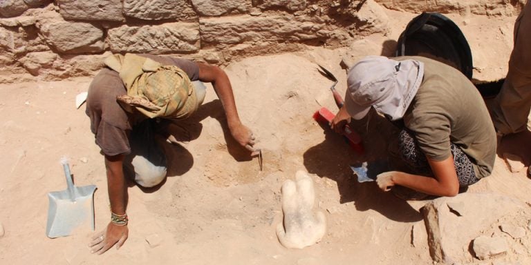 Students and faculty from East Carolina University and other institutions unearthed a pair of marble statues dating to the second or third century A.D. during an archaeological dig in Petra, Jordan this summer. (Contributed photos courtesy Megan Perry and Tom Parker)