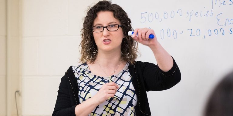 Dr. Rebecca Asch, assistant professor of biology at ECU, teaches a class in the Howell Building.