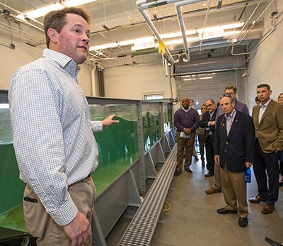 Dr. Mike Piehler, interim director of CSI, shows the facility’s wave tank.
