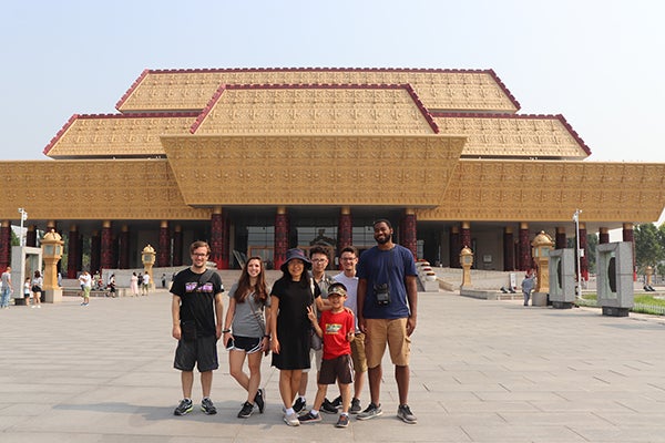 Pictured (left to right) Thomas Thornburg, Julia Fontana, Dr. Xiaoping Pan and her son Henry Zhang, Kevin Chen, Isaac Pratt and Kyle Davis visited the National Museum of Chinese Writing in Anyang City, Henan Province.