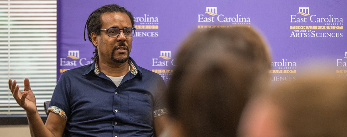 Author Colson Whitehead discusses his novel “The Underground Railroad” with students.