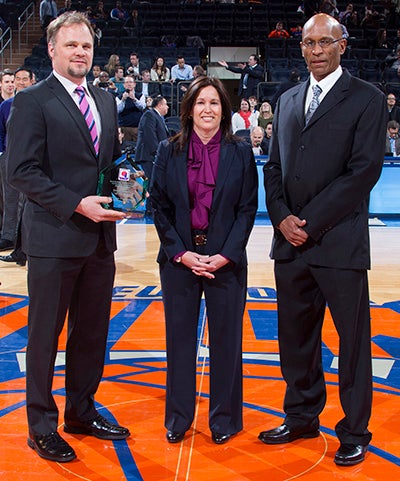 Dr. Lisa Callahan being named the 2014 NBA Team Physician of the Year at Madison Square Garden.