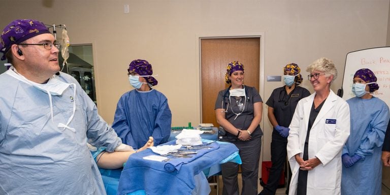 Members of the ECU Board of Trustees toured the College of Nursing and the College of Allied Health, including this simulated operating room. (Photos by Cliff Hollis)