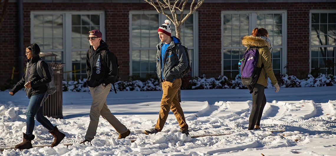 ECU students make their way to class Monday, the first day of the spring semester.