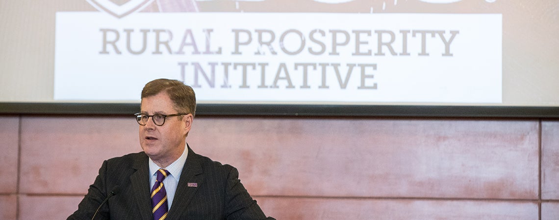 Chancellor Cecil P. Staton announces the university’s Rural Prosperity Initiative