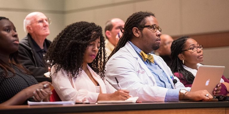 Students and faculty attended a presentation by Dr. Wayne Frederick, president of Howard University, on the topic of diversity in the health care field. (Photos by Cliff Hollis)