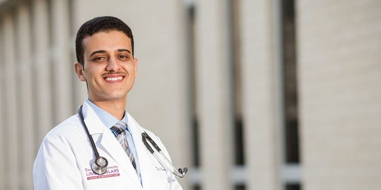 Taj Nasser, a second-year medical student at ECU’s Brody School of Medicine, received the Golden LEAF Scholarship for four years as an undergraduate at ECU. This scholarship helped solidify his decision to become a physician and practice medicine in eastern North Carolina. (Photos by Cliff Hollis)