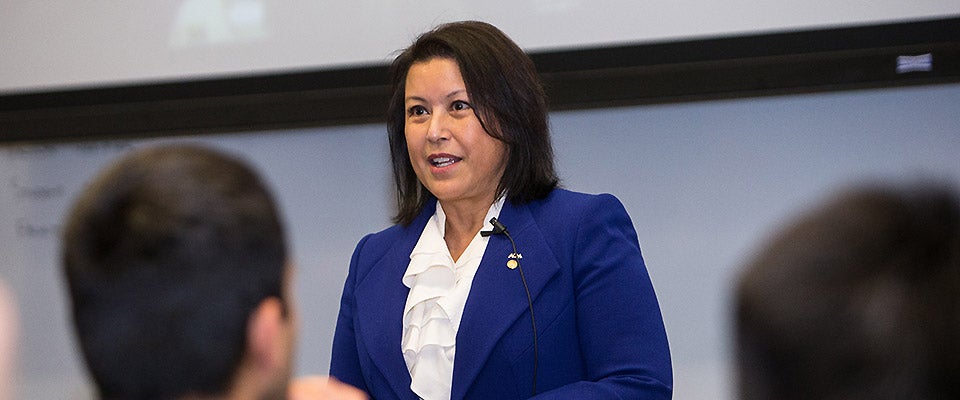 Dr. Carol Summerhays, president of the American Dental Association, visited ECU this week where she said the university's statewide dental clinics are a fine example of bringing care to communities in need. (Photos by Cliff Hollis)