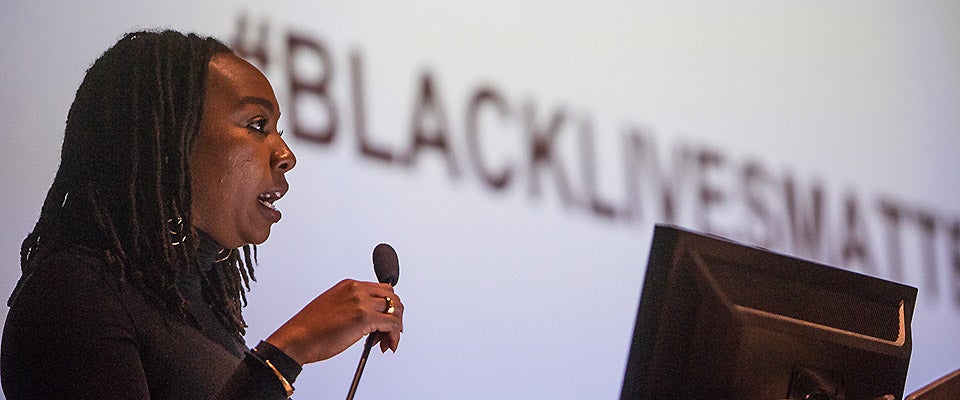 Opal Tometi, executive director of the Black Alliance for Just Immigration and co-founder of the Black Lives Matter movement, was the keynote speaker for Saturday’s N.C. Civility Summit. (Photos by Cliff Hollis)