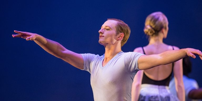 Drew Yowell, an ECU junior, will be performing in Dance 2016 which opens Jan. 28 at McGinnis Theatre. Here, Yowell dances in “Rhapsody” choreographed by Zalman Raffael Grinberg, who is choregrapher in residence at the Carolina Ballet. (Photos by Cliff Hollis)