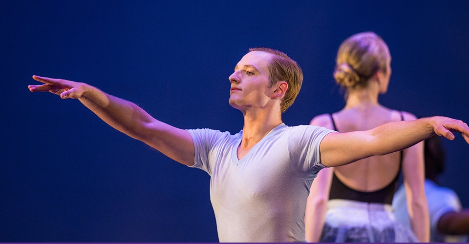 Drew Yowell, an ECU junior, will be performing in Dance 2016 which opens Jan. 28 at McGinnis Theatre. Here, Yowell dances in “Rhapsody” choreographed by Zalman Raffael Grinberg, who is choregrapher in residence at the Carolina Ballet. (Photos by Cliff Hollis)