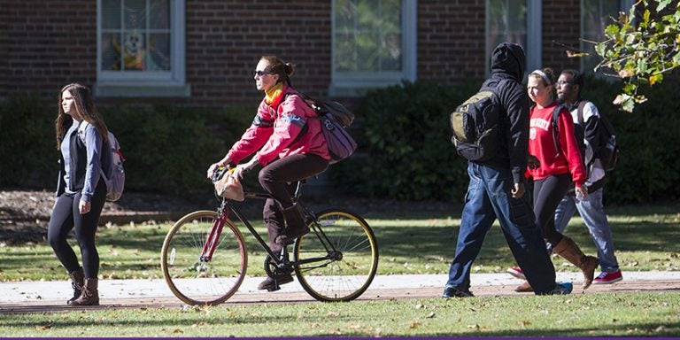 East Carolina University was awarded for attention to providing healthy, alternative modes of transportation, including bricked bike paths and walkways for students making their way to class, pictured above. (Photos by Cliff Hollis)