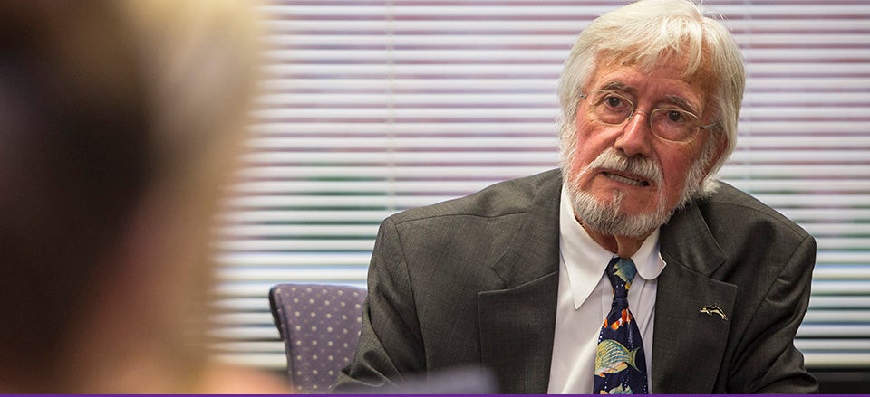 Underwater explorer Jean-Michel Cousteau visited with East Carolina University students Oct. 1 before delivering the premier lecture for the Voyages of Discovery lecture series on campus. Cousteau urged better management of the Earth's oceans, which make up 75 percent of the planet. (Photos by Cliff Hollis)