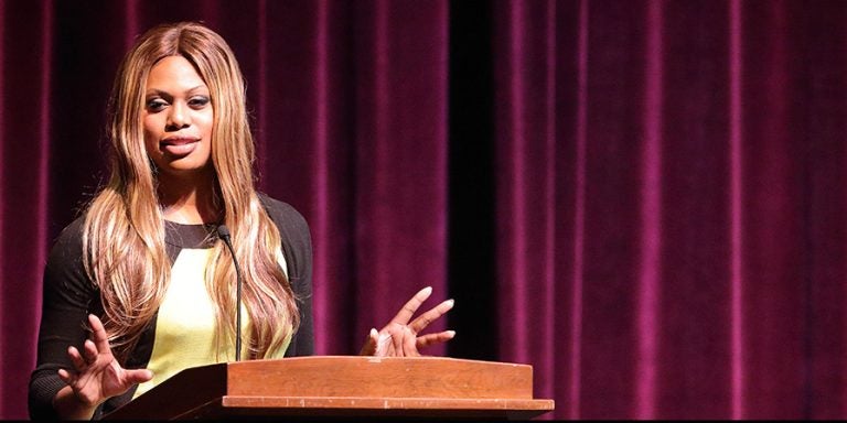 Transgender actress Laverne Cox urged the audience at ECU’s Wright Auditorium to celebrate differences during a presentation Nov. 12 on campus. (Photos by Cliff Hollis)