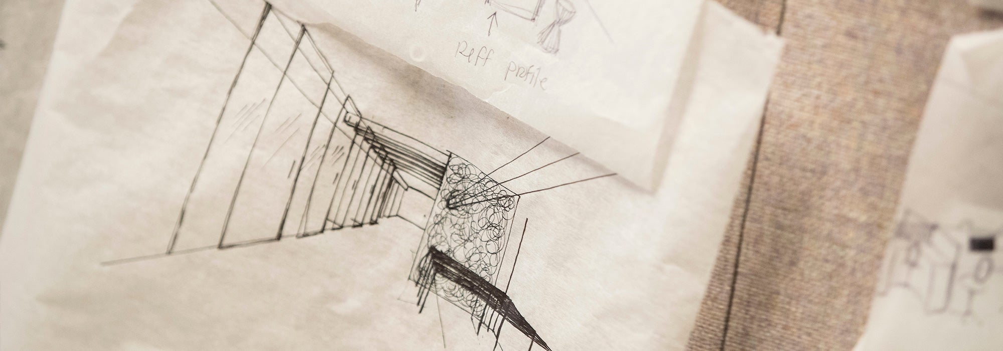 Preliminary sketches by an ECU student team detail workplace design for a Knoll showroom. (Photos by Cliff Hollis)