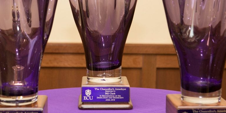 Chancellor Cecil Staton awards the Amethyst vase twice a year to individuals, couples, foundations, and corporate partners who generously support ECU.