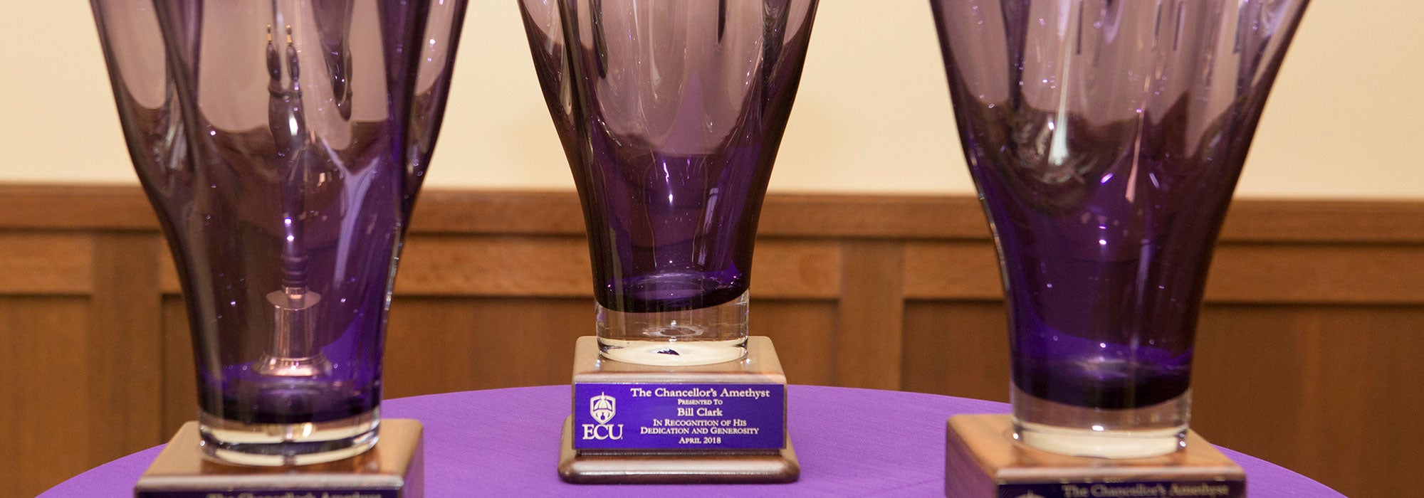 Chancellor Cecil Staton awards the Amethyst vase twice a year to individuals, couples, foundations, and corporate partners who generously support ECU.