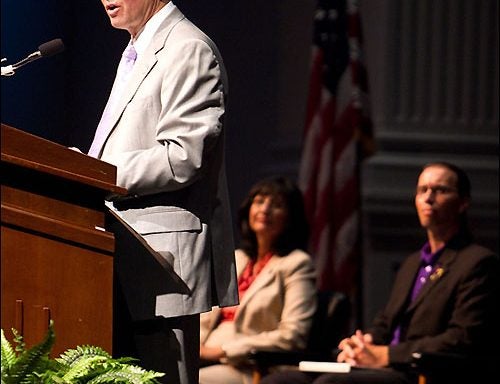 East Carolina University Chancellor Steve Ballard speaks at the annual Faculty Convocation Aug. 26. (Photos by Cliff Hollis)