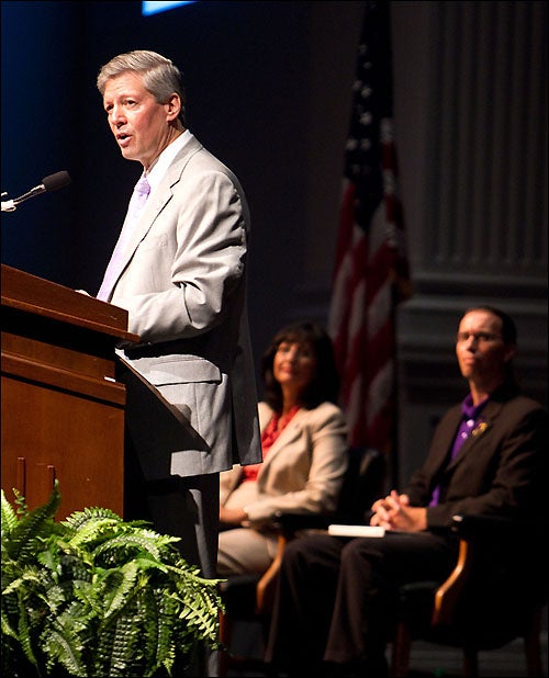 East Carolina University Chancellor Steve Ballard speaks at the annual Faculty Convocation Aug. 26. (Photos by Cliff Hollis)