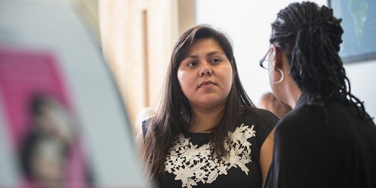 Mira Sanchez, left, and Carla Lee attended ECU training to learn how to serve as community breast health educators, thanks to $125,000 in grants from the Susan G. Komen North Carolina Triangle to the Coast Affiliate. (Photos by Cliff Hollis)