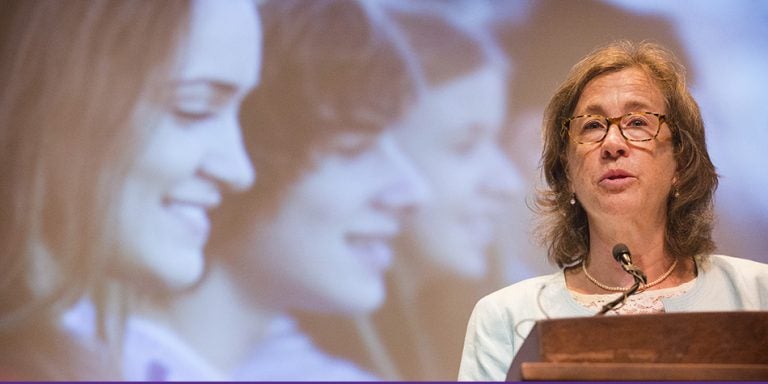 ECU biology professor Carol Goodwillie, winner of the 2015 UNC Board of Governors Excellence in Teaching Award, spoke to faculty members at the annual faculty convocation Aug. 21. (Photos by Jay Clark)