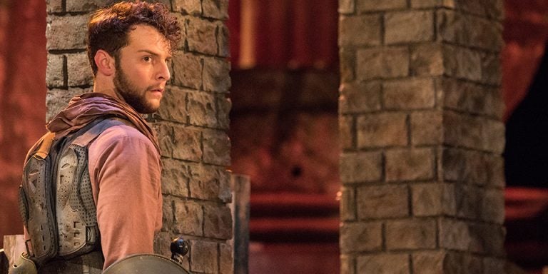 ECU senior Alan Chandler, a professional acting major, is shown above during practice for his first Shakespearian role as Coriolanus. (Photos by Cliff Hollis)