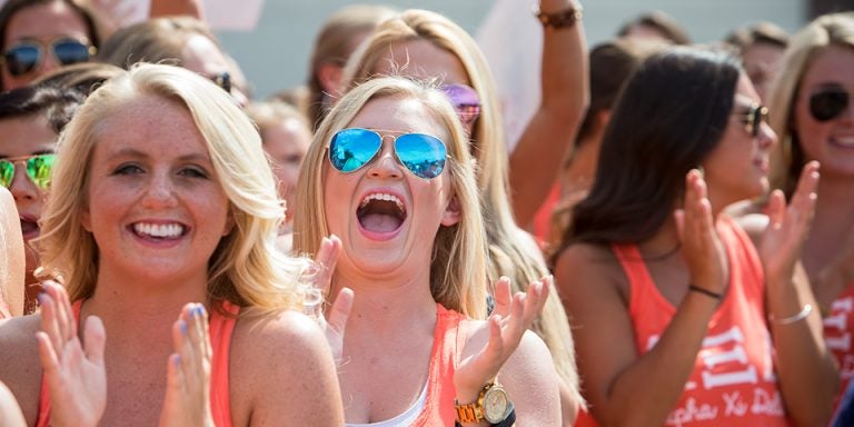 Members of Greek Life welcome new ECU students to the annual convocation and welcome before the startup of the fall semester. Palooza and Student Convocation were held Aug. 23. (Photos by Cliff Hollis)