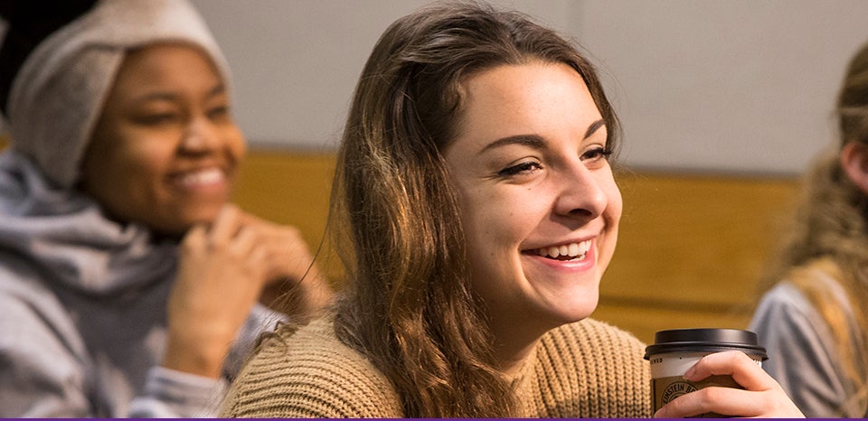 ECU student Jill Collins enjoys interacting with students from Algeria during a global understanding class held in the university's global classroom. (Photos by Cliff Hollis)