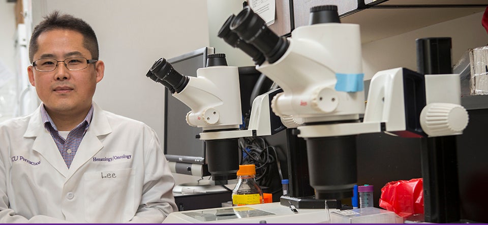 ECU hematology/oncology professor Dr. Myon-Hee Lee, pictured above, will apply private funding to acquire new data for his research on cancerous tumors and how they develop. (Photos by Cliff Hollis)