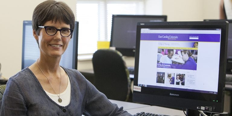 ECU nursing professor Kathleen Sitzman was lead instructor for the first Massive Open Online Course (MOOC) offered by the ECU College of Nursing. The course on the science of caring drew a large international audience. (Photo by Gretchen Baugh)