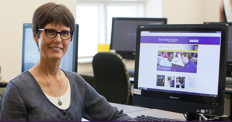 ECU nursing professor Kathleen Sitzman was lead instructor for the first Massive Open Online Course (MOOC) offered by the ECU College of Nursing. The course on the science of caring drew a large international audience. (Photo by Gretchen Baugh)