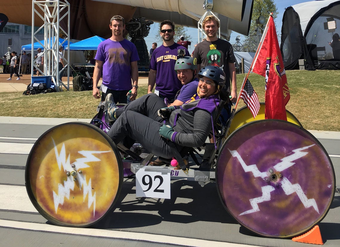 ECU juniors from the College of Engineering and Technology built a human-powered roving vehicle that had to handle simulated terrain found throughout the solar system.