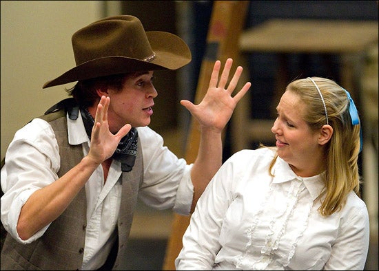 East Carolina University students playing roles in the musical "Oklahoma!" are Jim Dadosky as Curly and Molly Deans as Laurey Williams. (Photos by Cliff Hollis)