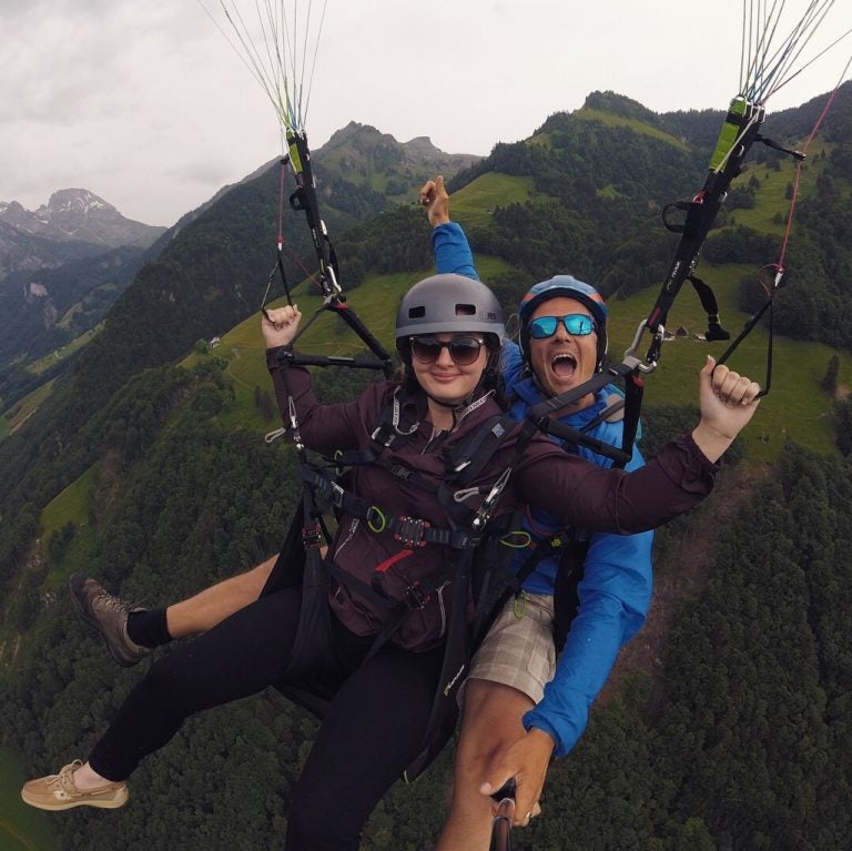 Kallyn Cunningham paraglides in Switzerland.
