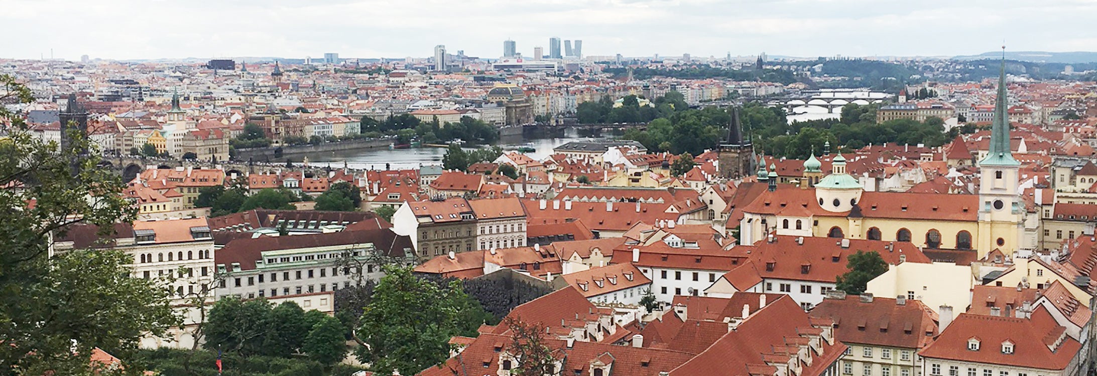 The Prague skyline as seen by the Hradčany Square outside of the Prague Castle.
