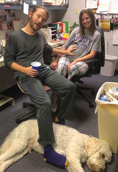 Dr. Todd Korney and his 9-months-pregnant wife, Jennifer, slept on an air mattress in his Wilmington medical office in order for him to be able to help treat patients after Hurricane Florence. (Photo courtesy of Todd Kornegay)