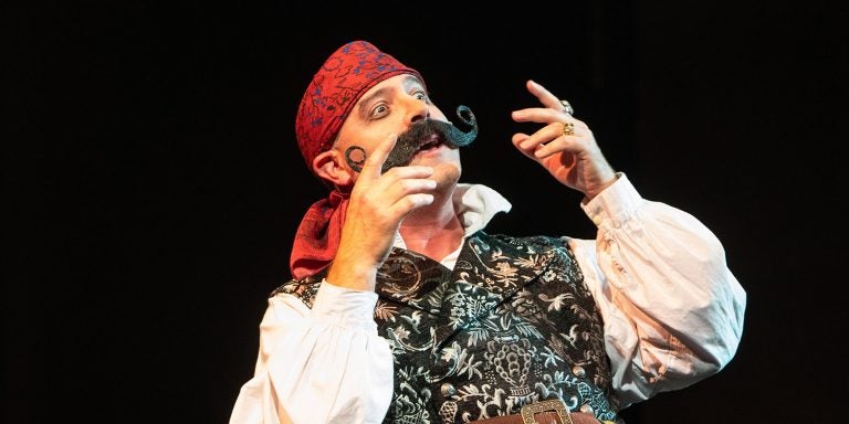 ECU professor Gregory Funaro portrays the villainous Black Stache in “Peter and the Starcatcher.” (Photos by Cliff Hollis)