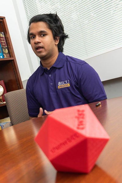 Magus Pereira’s ClusterDuck hardware was the impetus behind Owl, the winning submission for the first Code for Challenge competition. (Photo by Cliff Hollis)