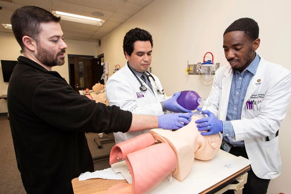 Third-year medical students take part in an internal medicine clerkship in the Interprofessional Clinical Simulation Center at ECU’s Brody School of Medicine. (Photo by Rhett Butler)
