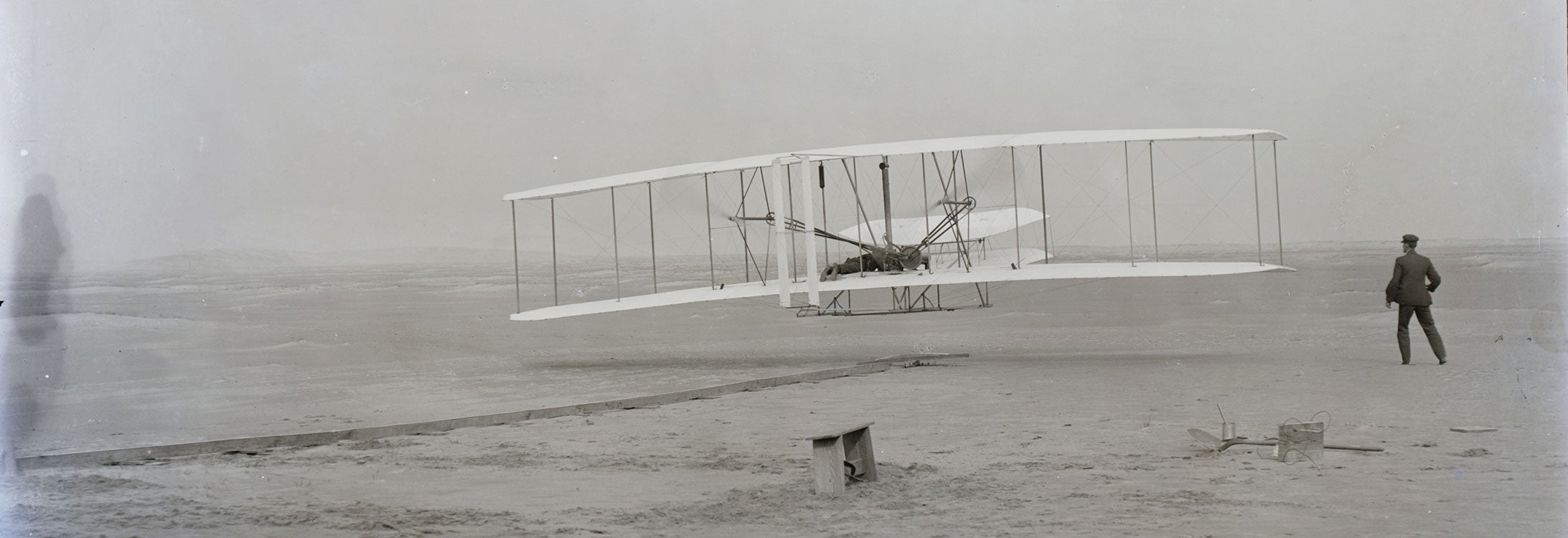 Orville and Wilbur Wright fly the first airplane at Kitty Hawk on Dec. 17, 1093. Photo courtesy of Library of Congress