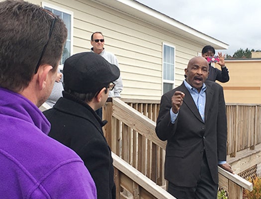 Conetoe Family Life Center founder Rev. Richard Joyner shares the center’s mission with ECU researchers.