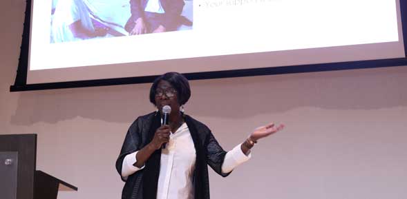 Director of Religious Studies Mary Nyangweso presents at RCAW’s International Scholars and Students Symposium. (Photo by Matt Smith)