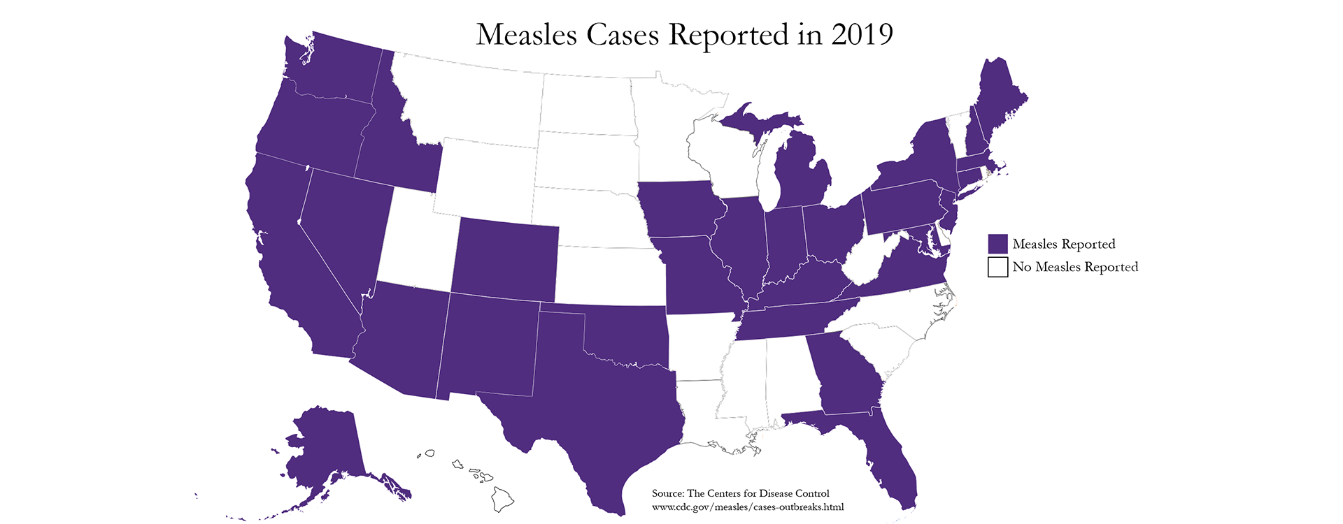 According to the Centers for Disease Control, measles have been reported in multiple states, including Virginia, Georgia, Florida, Tennessee, Kentucky, Texas, Californica and New York.